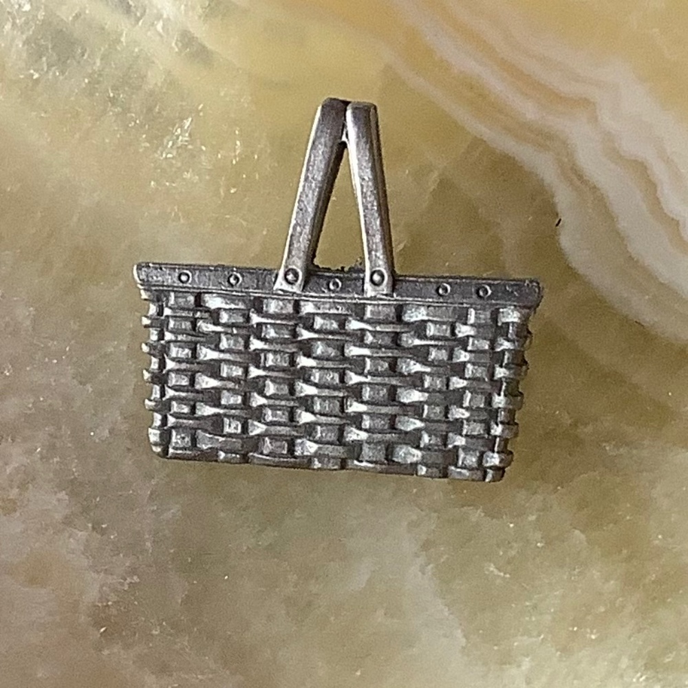 Longaberger Picnic Basket Brooch Pin Pewter Rare Vintage